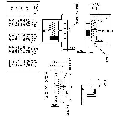MHDR02-FXXXX 4 D-SUB High density R A MALE MACHINE PIN (9.4mm FOOTPRINT) 